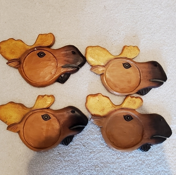 Wooden moose set of 4 coasters. cabin - Picture 1 of 9